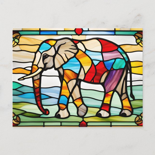 Colourful Stained Glass Mosaic Elephant  Postcard (Front)