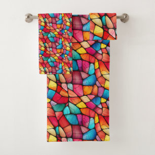 Colourful Stained Glass Pattern background Bath Towel Set