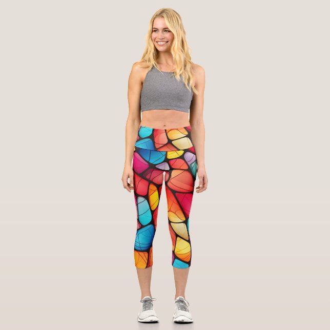 Colourful Stained Glass Pattern background Capri Leggings (Front)