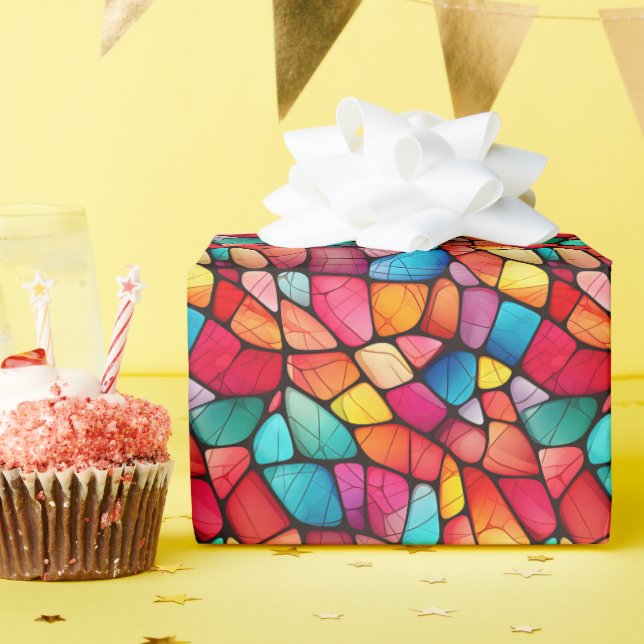 Colourful Stained Glass Pattern background Wrapping Paper (Birthday Party)