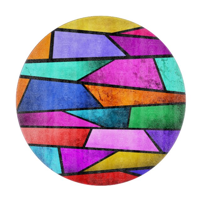 Colourful Stained Glass Purple Blue Cutting Board (Front)