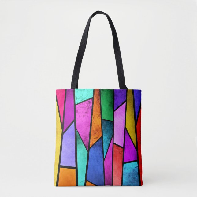 Colourful Stained Glass Purple Blue Teal Pink Tote (Front)