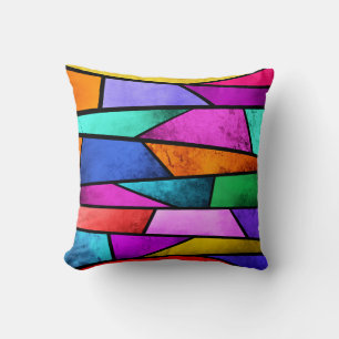 Colourful Stained Glass Purple Blue Throw Pillow