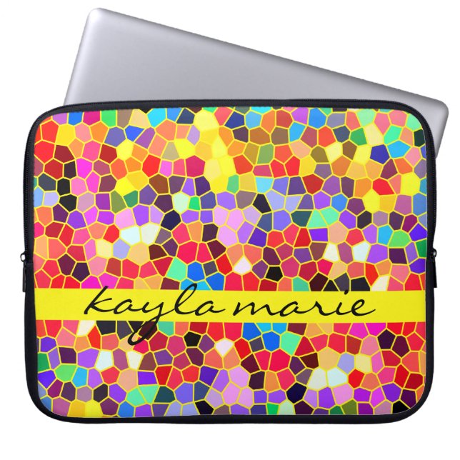 Colourful Stained Glass Rainbow Abstract Mosaic Laptop Sleeve (Front)