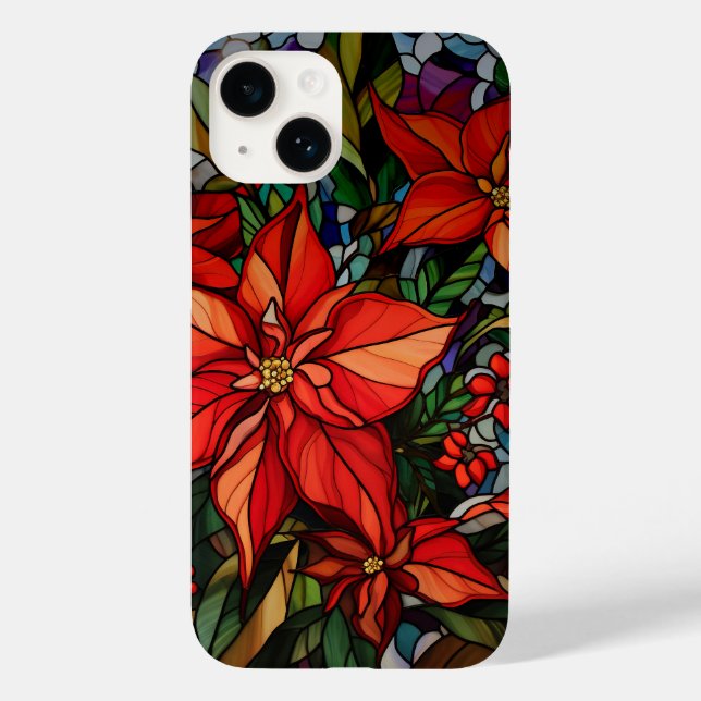 Colourful Stained Glass Style Poinsettias & Holly Case-Mate iPhone Case (Back)