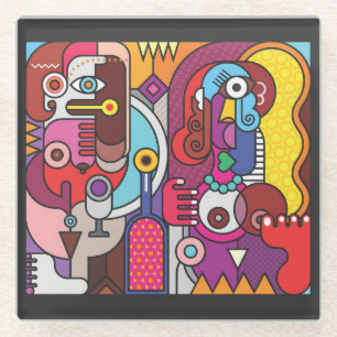 Colourful Stained Glass Two Women and a Wine Bottl Coaster