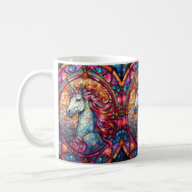 Colourful Stained Glass Unicorn Coffee Mug (Left)