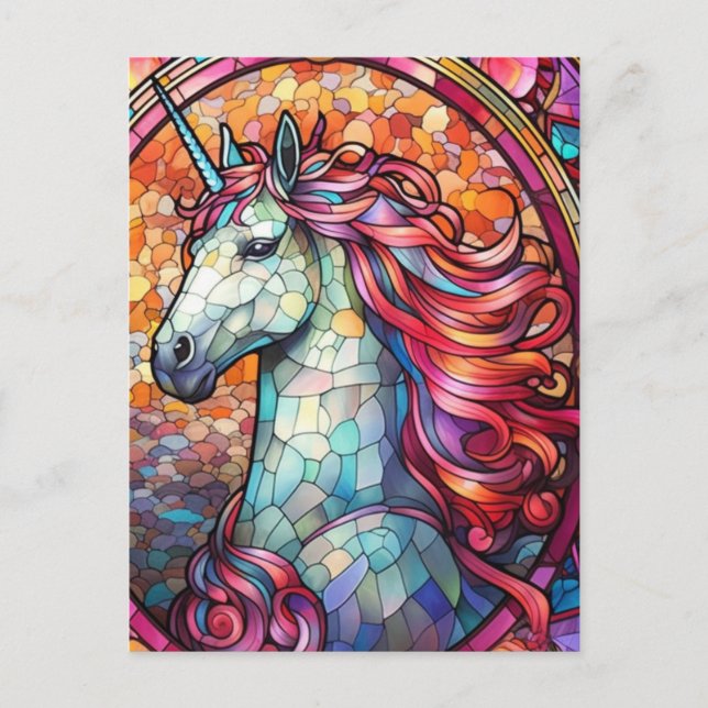 Colourful Stained Glass Unicorn Postcard (Front)