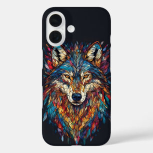 Colourful Stained Glass Wolf Head iPhone 16 Case