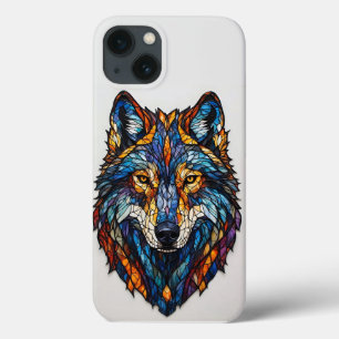 Colourful Stained Glass Wolf Head iPhone 13 Case