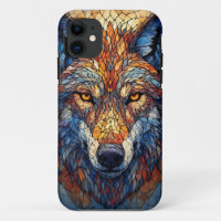 Colourful Stained Glass Wolf Head
