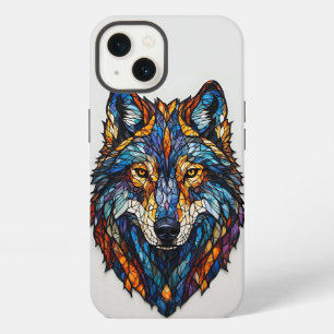 Colourful Stained Glass Wolf Head iPhone 13 Case