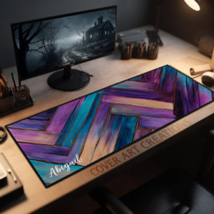 Colourful Stained Wood Herringbone Personalised Desk Mat