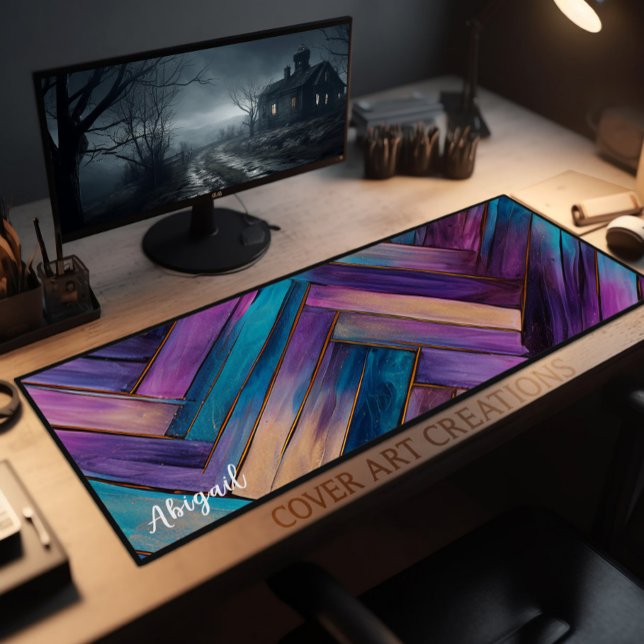 Colourful Stained Wood Herringbone Personalised  Desk Mat (Creator Uploaded)