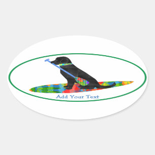 Colourful Stand Up Paddle Board Preppy Black Lab Oval Sticker