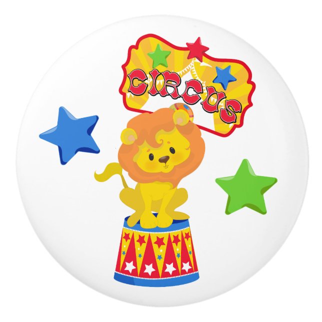 Colourful Star Circus Lion Ceramic Knob (Front)