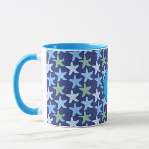 Colourful Star Fish Pattern Custom Name Monogram  Mug
