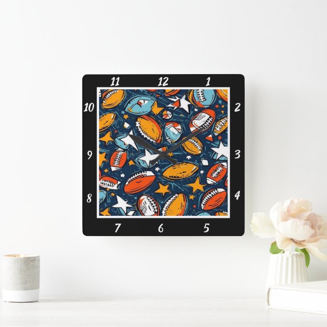 Colourful Star Football  Square Wall Clock (Home)