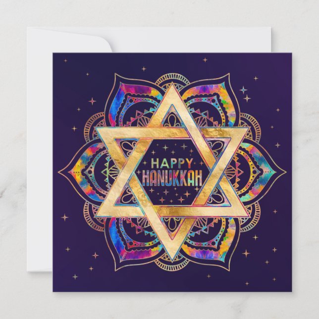 Colourful Star of David Mandala Happy Hanukkah  Card (Front)