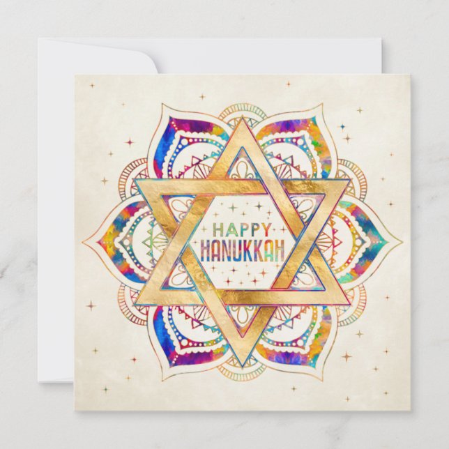 Colourful Star of David Mandala Happy Hanukkah  Card (Front)