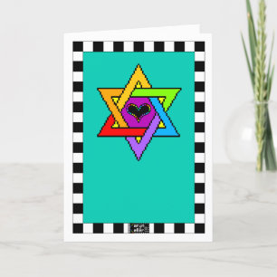 Colourful Star of David on teal Greeting Card