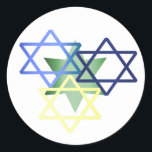 Colourful Star Of David Sticker<br><div class="desc">Stylish Hanukkah envelope seal sticker,  with great looking graphics of a blue ,  yellow,  green Stars of David overlapping each other.  Great as envelope seals for your Hanukkah cards or party invitations,  or party favours for the kids.</div>