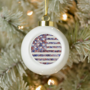 Colourful Star-Spangled Banner America Flag Ceramic Ball Christmas Ornament