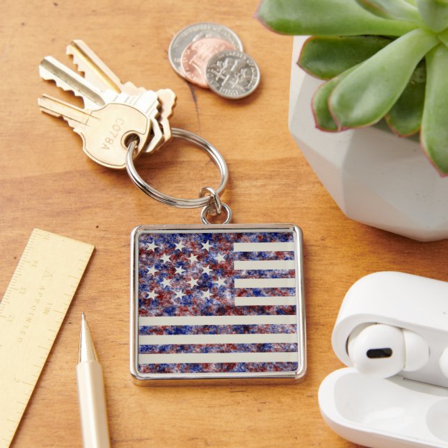 Colourful Star-Spangled Banner America Flag Key Ring (Desk)