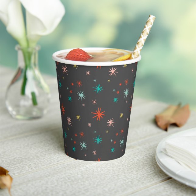 Colourful Starburst Fun Holiday New Year Eve Party Paper Cups (Insitu)