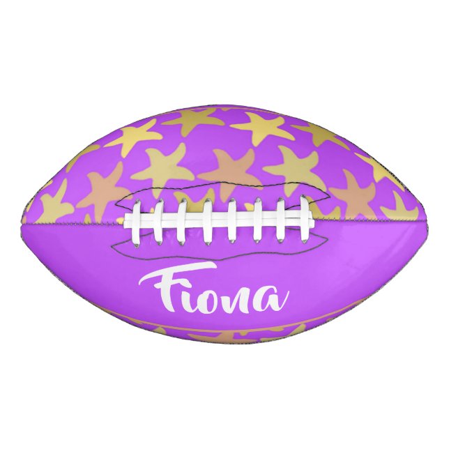 Colourful starfish on purple american football (Front)