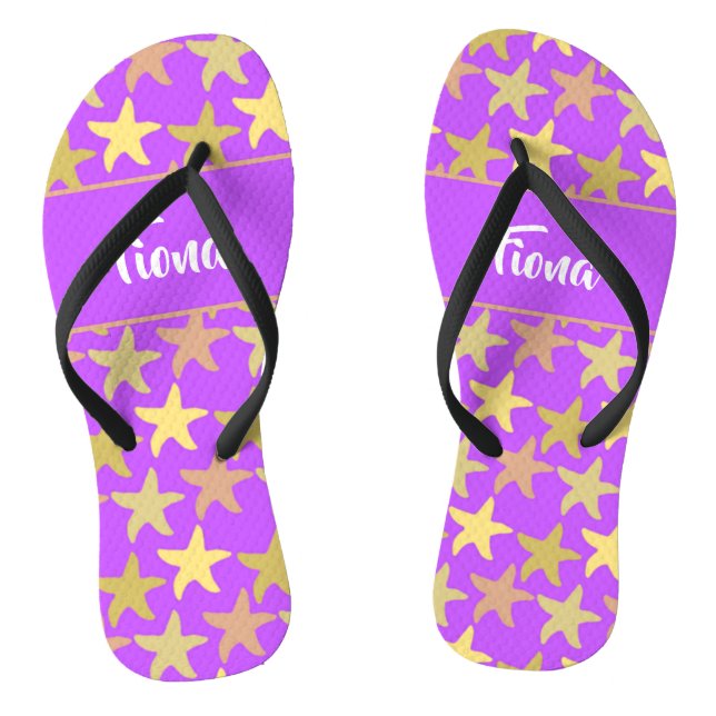 Colourful starfish on purple flip flops (Footbed)