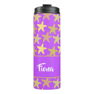 Colourful starfish on purple thermal tumbler