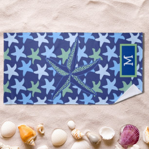 Colourful Starfish Seamless Pattern Monogram  Beach Towel