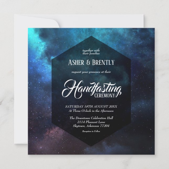 Colourful Starry Nebula Dark Handfasting Invitation (Front)