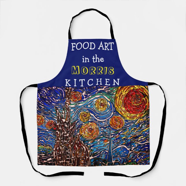 Colourful Starry Night Illustration Apron (Front)