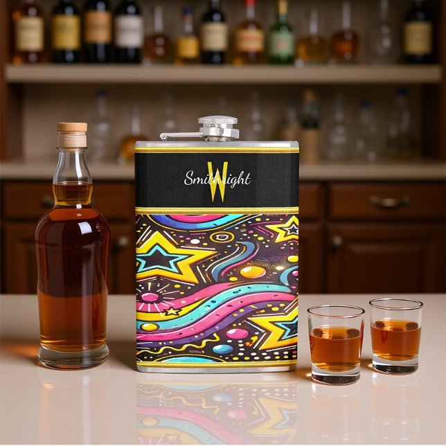 Colourful Starry Swirl Design Hip Flask (Creator Uploaded)