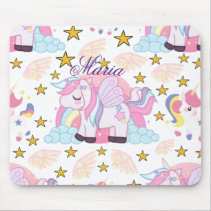 Colourful Starry Unicorn Magical Custom Name Mouse Mat