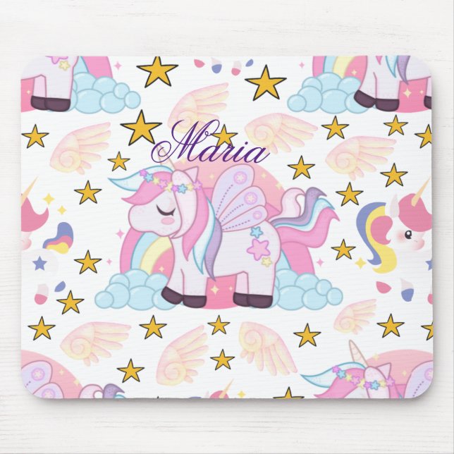 Colourful Starry Unicorn Magical Custom Name Mouse Mat (Front)