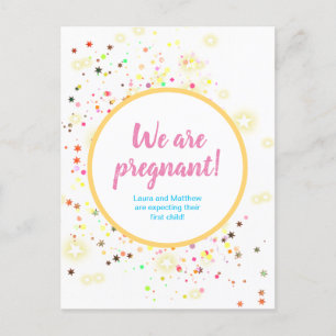Colourful Stars and Confetti Pregnancy Announcemen Announcement Postcard