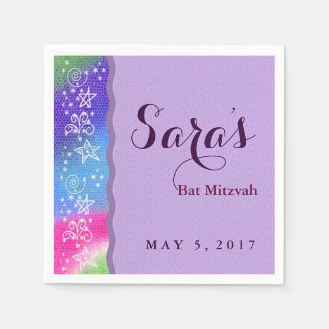 Colourful stars and swirls Bar Mitzvah Napkins (Front)