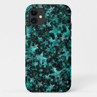 Colourful Stars Aqua Teal Black Background