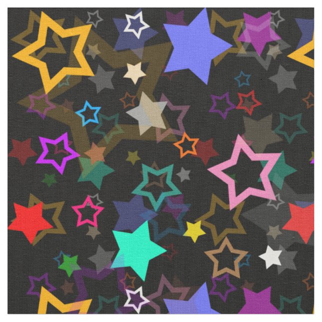Colourful Stars Black  Fabric (Close Up)