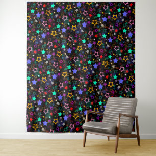 Colourful Stars Black Tapestry