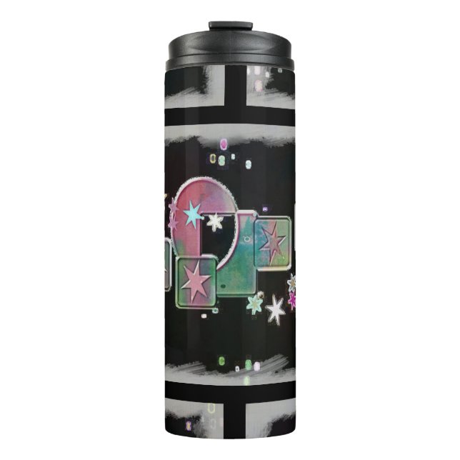 Colourful Stars Black Thermal Tumbler (Front)
