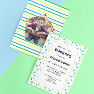 Colourful Stars Boys 3rd Birthday Invitation