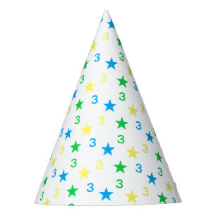 Colourful Stars Boys 3rd Birthday Party Hat