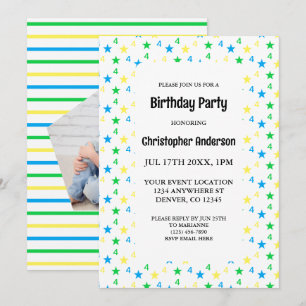 Colourful Stars Boys 4th Birthday Invitation