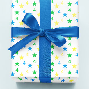 Colourful Stars Boys 4th Birthday Wrapping Paper
