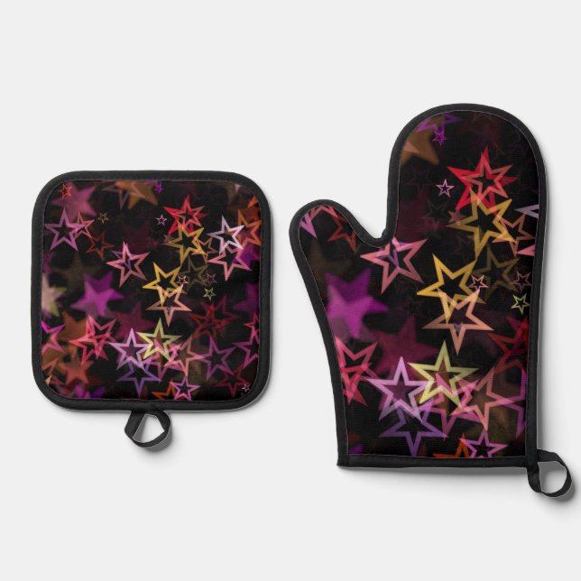 Colourful Stars Dance Whimsically  Oven Mitt & Pot Holder Set (Front)
