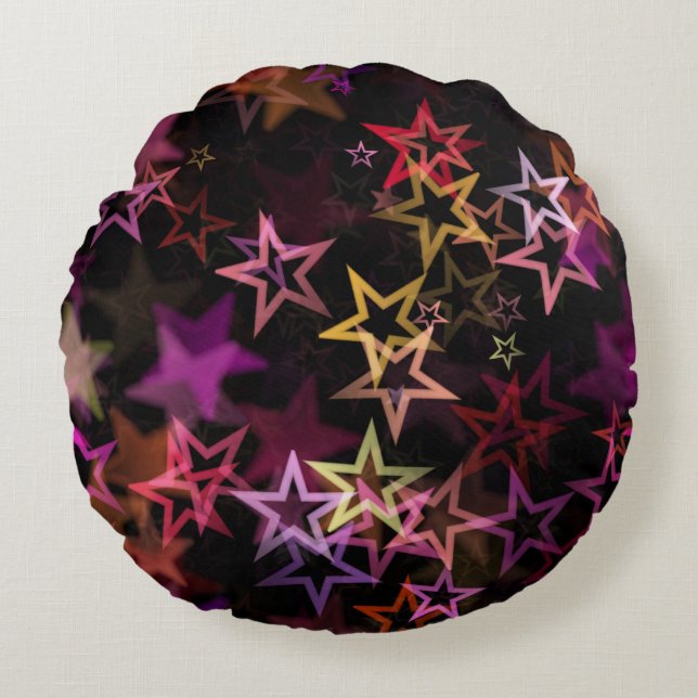 Colourful Stars Dance Whimsically  Round Cushion (Front)